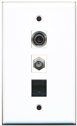 RiteAV - 1 Port Coax Cable TV- F-Type and 1 Port 3.5mm and 1 Port Cat5e Ethernet Black Wall Plate