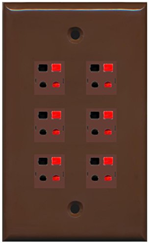 RiteAV 6 Port Speaker Jack Single Gang Wall Plate for Home Theater - Brown