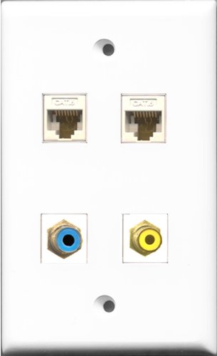 RiteAV 1 Port RCA Yellow and 1 Port RCA Blue 2 Port Cat6 Ethernet White Wall Plate