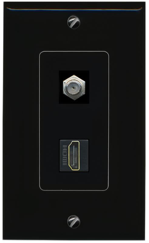 RiteAV Coax HDMI Wall Plate Decorative [Black]