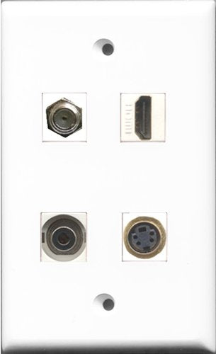 RiteAV 1 Port HDMI and 1 Port Coax Cable TV- F-Type and 1 Port S-Video and 1 Port 3.5mm Wall Plate