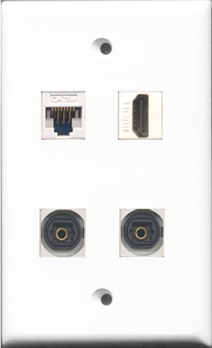 RiteAV 1 Port HDMI 2 Port Toslink and 1 Port Cat5e Ethernet White Wall Plate