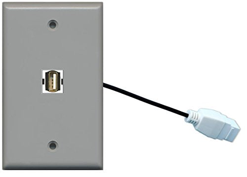 RiteAV (1 Gang Flat USB Wall Plate w/Female Pigtail Extension Cable Gray