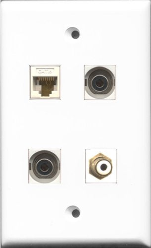 RiteAV 1 Port RCA White 2 Port 3.5mm and 1 Port Cat6 Ethernet White Wall Plate