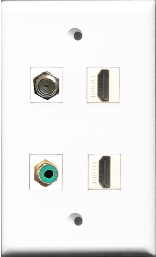 RiteAV - 2 Port HDMI and 1 Port RCA Green and 1 Port Coax Cable TV- F-Type Wall Plate