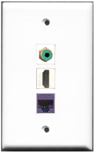 RiteAV - 1 Port HDMI 1 RCA Green 1 Cat5e Ethernet Purple Wall Plate