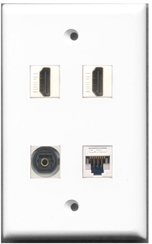 RiteAV - 2 Port HDMI 1 Port Toslink 1 Port Cat5e Ethernet White Wall Plate