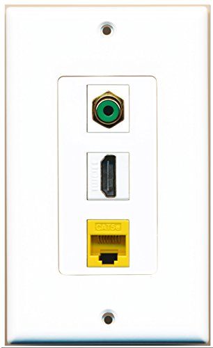 RiteAV 1 Port HDMI 1 RCA Green 1 Cat5e Ethernet Yellow Wall Plate OVERSIZED