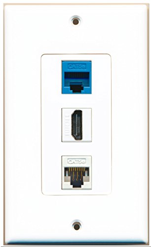 RiteAV 1 Port HDMI 1 Cat5e Ethernet White 1 Cat5e Ethernet Blue Wall Plate OVERSIZED