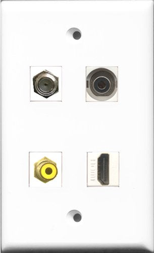 RiteAV 1 Port HDMI and 1 Port RCA Yellow and 1 Port Coax Cable TV- F-Type and 1 Port 3.5mm Wall Plate