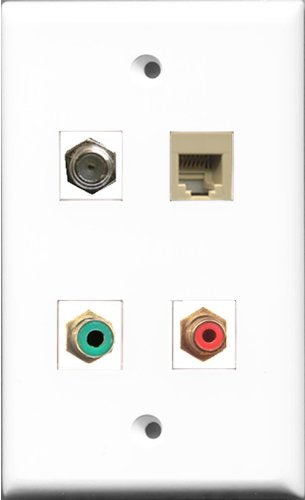 RiteAV 1 Port RCA Red and 1 Port RCA Green and 1 Port Coax Cable TV- F-Type and 1 Port Phone RJ11 RJ12 Beige Wall Plate