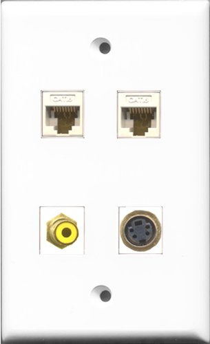 RiteAV 1 Port RCA Yellow and 1 Port S-Video 2 Port Cat6 Ethernet White Wall Plate