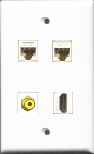 RiteAV 1 Port HDMI and 1 Port RCA Yellow 2 Port Cat6 Ethernet White Wall Plate