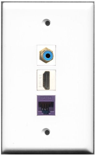 RiteAV - 1 Port HDMI 1 RCA Blue 1 Cat5e Ethernet Purple Wall Plate