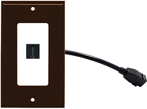 RiteAV (1 Gang Decorative HDMI Wall Plate w/Pigtail Extension Cable Brown on White