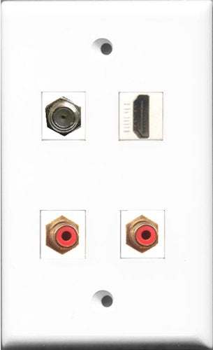 RiteAV 1 Port HDMI 2 Port RCA Red and 1 Port Coax Cable TV- F-Type Wall Plate