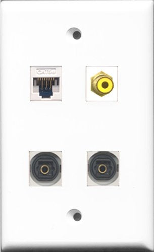 RiteAV 1 Port RCA Yellow 2 Port Toslink and 1 Port Cat5e Ethernet White Wall Plate