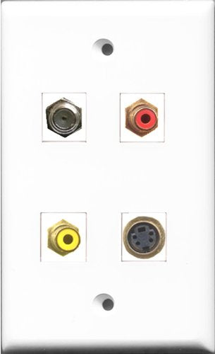 RiteAV 1 Port RCA Red and 1 Port RCA Yellow and 1 Port Coax Cable TV- F-Type and 1 Port S-Video Wall Plate