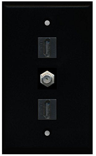RiteAV - 2 Port HDMI and 1 Port Coax Cable TV- F-Type Wall Plate - Black