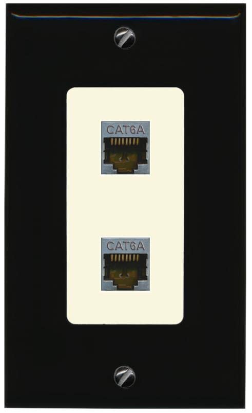 RiteAV 2 Port Cat6A Wall Plate - 1 Gang [Black/Light-Almond]