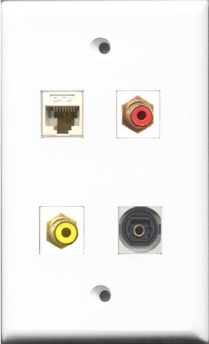 RiteAV 1 Port RCA Red and 1 Port RCA Yellow and 1 Port Toslink and 1 Port Cat6 Ethernet White Wall Plate