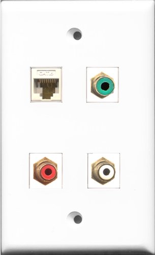 RiteAV 1 Port RCA Red and 1 Port RCA White and 1 Port RCA Green and 1 Port Cat6 Ethernet White Wall Plate
