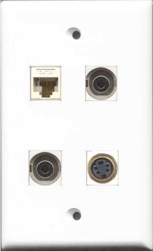 RiteAV 1 Port S-Video 2 Port 3.5mm and 1 Port Cat6 Ethernet White Wall Plate