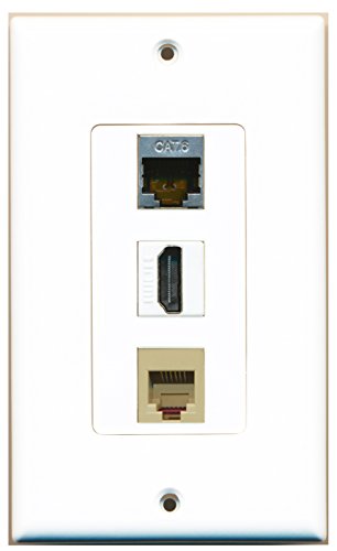 RiteAV 1 Port HDMI 1 Phone RJ11 RJ12 Beige 1 Shielded Cat6 Ethernet Wall Plate OVERSIZED