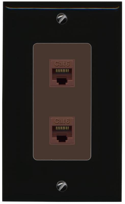 RiteAV 2 Port Cat6 Ethernet Wall Plate - 1 Gang [Black/Brown]