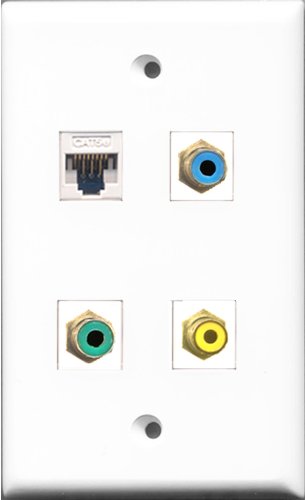 RiteAV 1 Port RCA Yellow and 1 Port RCA Green and 1 Port RCA Blue and 1 Port Cat5e Ethernet White Wall Plate