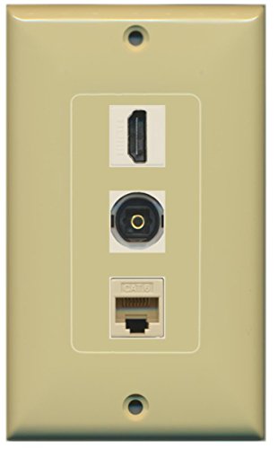 RiteAV - 1 Port HDMI and 1 Port Toslink and 1 Port Cat6 Ethernet Decorative Wall Plate - Ivory