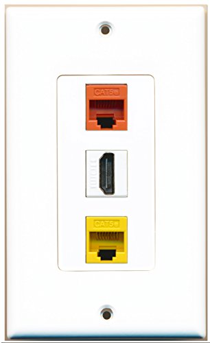 RiteAV 1 Port HDMI 1 Cat5e Ethernet Yellow 1 Cat5e Ethernet Orange Wall Plate OVERSIZED