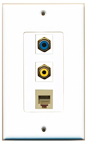 RiteAV 1 Port RCA Yellow 1 Port RCA Blue 1 Port Phone RJ11 RJ12 Beige Wall Plate OVERSIZED