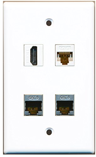 RiteAV - 1 Port HDMI 2 Port Shielded Cat6 Ethernet 1 Port Cat6 Ethernet White Wall Plate