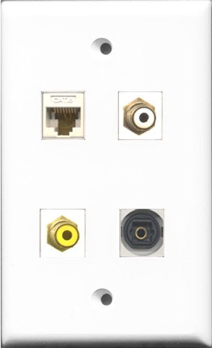 RiteAV 1 Port RCA White and 1 Port RCA Yellow and 1 Port Toslink and 1 Port Cat6 Ethernet White Wall Plate
