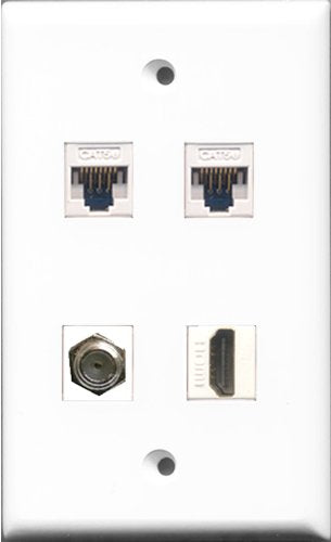 RiteAV - 1 Port HDMI and 1 Port Coax Cable TV- F-Type 2 Port Cat5e Ethernet White Wall Plate