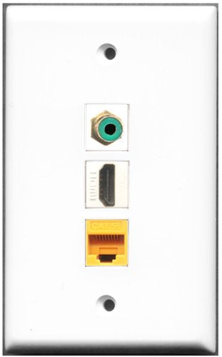 RiteAV - 1 Port HDMI 1 RCA Green 1 Cat5e Ethernet Yellow Wall Plate