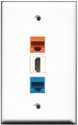 RiteAV - 1 Port HDMI 1 Cat5e Ethernet Blue 1 Cat5e Ethernet Orange Wall Plate