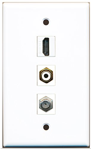 RiteAV - 1 Port HDMI and 1 Port RCA White and 1 Port Coax Cable TV- F-Type Wall Plate
