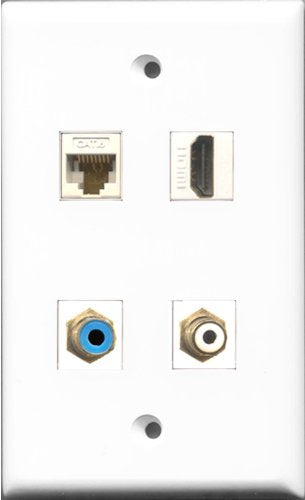 RiteAV 1 Port HDMI and 1 Port RCA White and 1 Port RCA Blue and 1 Port Cat6 Ethernet White Wall Plate