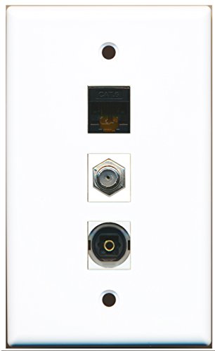 RiteAV - 1 Port Coax Cable TV- F-Type and 1 Port Toslink and 1 Port Cat6 Ethernet Black Wall Plate