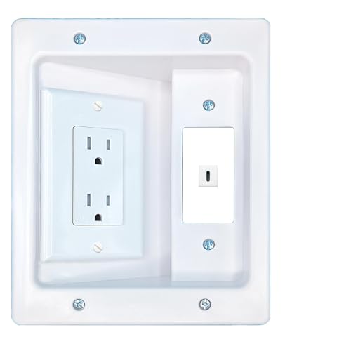 RiteAV USBC Recessed WalL Plate Cable Concealer Management Kit with Power Outlet Hides Cords and Cables