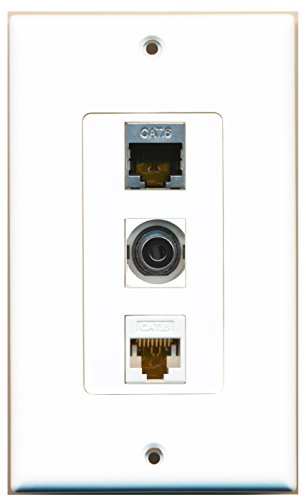 RiteAV 1 Port Shielded Cat6 Ethernet 1 Port 3.5mm 1 Port Cat6 Ethernet White Wall Plate OVERSIZED