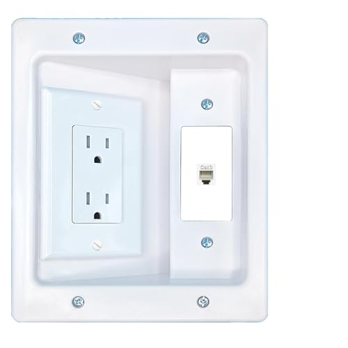 RiteAV PHONE Recessed WalL Plate Cable Concealer Management Kit with Power Outlet Hides Cords and Cables