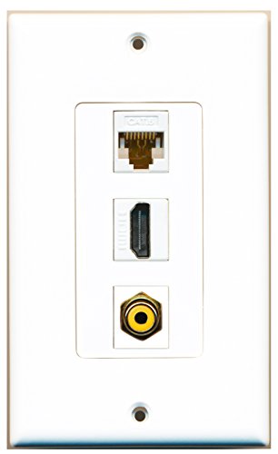 RiteAV 1 Port HDMI 1 RCA Yellow 1 Cat6 Ethernet White Wall Plate OVERSIZED