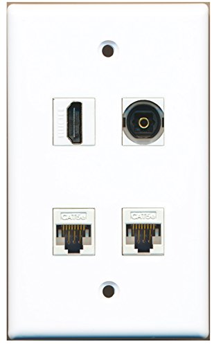 RiteAV - 1 Port HDMI 1 Port Toslink 2 Port Cat5e Ethernet White Wall Plate