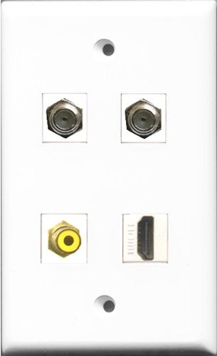 RiteAV 1 Port HDMI and 1 Port RCA Yellow 2 Port Coax Cable TV- F-Type Wall Plate