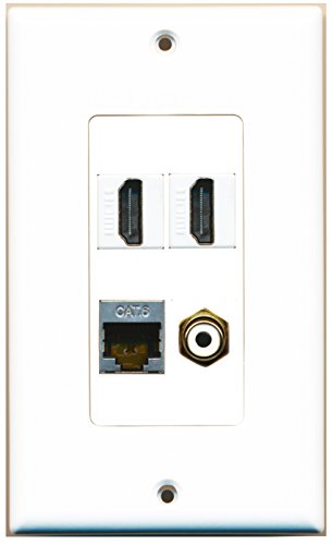 RiteAV 2 Port HDMI 1 Port RCA White 1 Port Shielded Cat6 Ethernet Wall Plate OVERSIZED