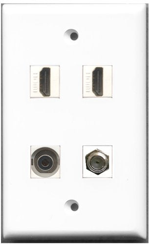 RiteAV - 2 Port HDMI 1 Port Coax Cable TV- F-Type 1 Port 3.5mm Wall Plate