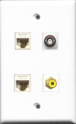 RiteAV 1 Port RCA Yellow and 1 Port BNC 2 Port Cat6 Ethernet White Wall Plate